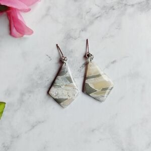 OpalGlaze Quartz Clay Gray White Silver Hand crafted Earrings.